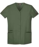 Cherokee 4770 Snap Front V-Neck Top - Olive, M