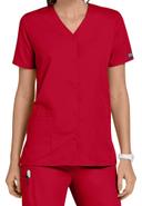 Cherokee 4770 Snap Front V-Neck Top - Red, XL