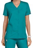 Cherokee 4770 Snap Front V-Neck Top - Teal Blue, 2XL