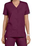 Cherokee 4770 Snap Front V-Neck Top - Wine, S
