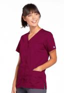 Cherokee 4770 Snap Front V-Neck Top - Wine, S
