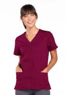 Cherokee 4770 Snap Front V-Neck Top - Wine, S