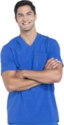 Cherokee Infinity Men's One Pocket V-Neck Scrub Top - S - Royal