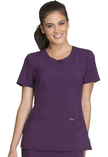 Cherokee Infinity Scrubs Round Neck Scrub Top - XXS - Eggplant
