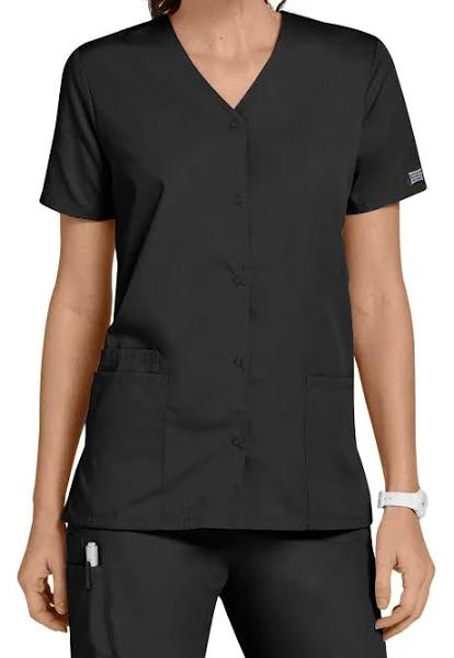 Cherokee Workwear 4770 Scrubs Top Womens Snap Front V-Neck Black