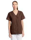 Cherokee Workwear 4770 Scrubs Top Womens Snap Front V-Neck Chocolate