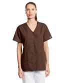 Cherokee Workwear 4770 Scrubs Top Womens Snap Front V-Neck Chocolate