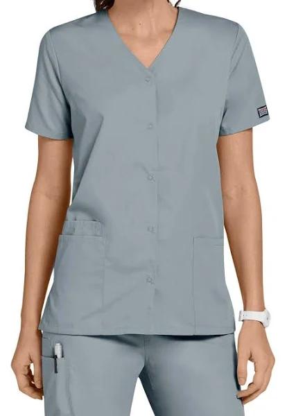 Cherokee Workwear 4770 Scrubs Top Womens Snap Front V-Neck Grey