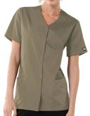 Cherokee Workwear 4770 Scrubs Top Womens Snap Front V-Neck Khaki