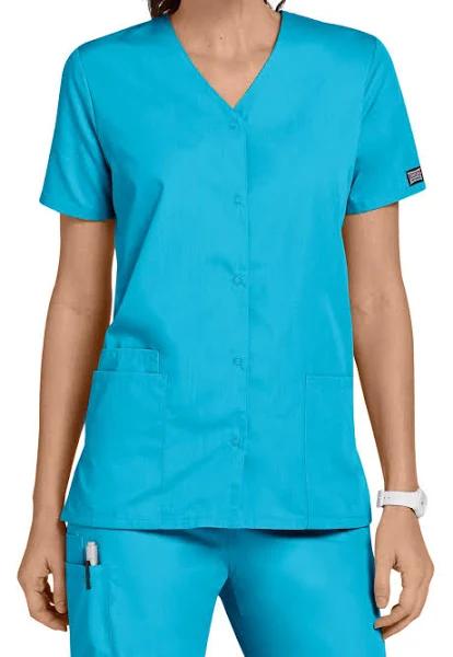 Cherokee Workwear 4770 Scrubs Top Womens Snap Front V-Neck Turquoise