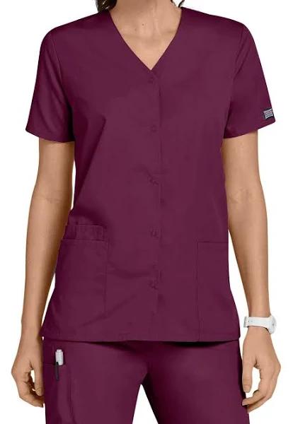 Cherokee Workwear 4770 Scrubs Top Womens Snap Front V-Neck Wine