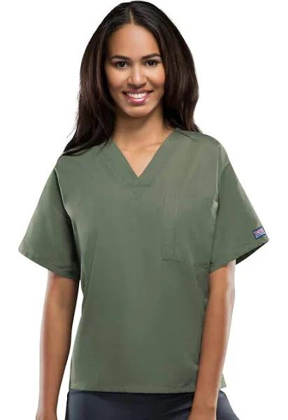 Cherokee Workwear 4777 Scrubs Top Unisex V-Neck Tunic. Olive