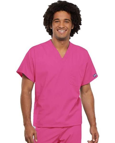 Cherokee Workwear 4777 Scrubs Top Unisex V-Neck Tunic. Shocking Pink