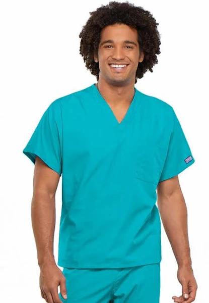 Cherokee Workwear 4777 Scrubs Top Unisex V-Neck Tunic. Turquoise