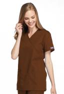 Cherokee Workwear 4801 Scrubs Top Womens Mock Wrap Tunic Chocolate