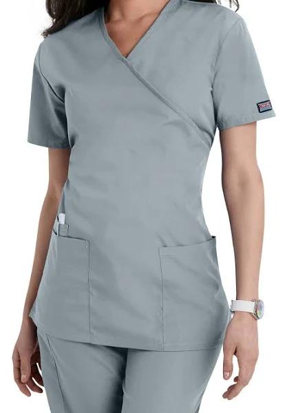 Cherokee Workwear 4801 Scrubs Top Womens Mock Wrap Tunic Grey