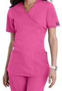 Cherokee Workwear 4801 Scrubs Top Womens Mock Wrap Tunic Shocking Pink