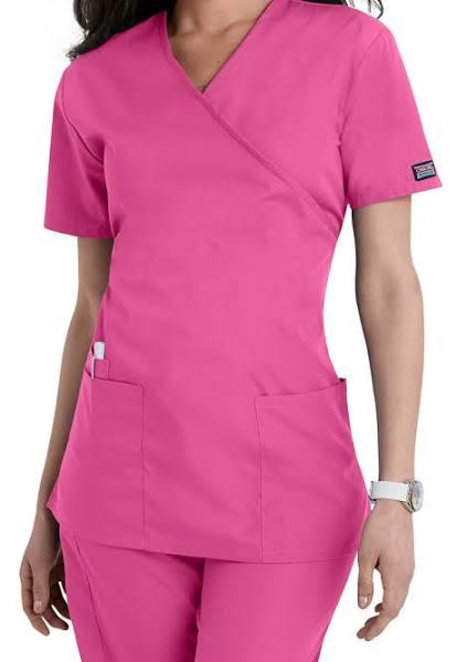 Cherokee Workwear 4801 Scrubs Top Womens Mock Wrap Tunic Shocking Pink