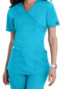 Cherokee Workwear 4801 Scrubs Top Womens Mock Wrap Tunic Turquoise