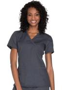 Cherokee Workwear Scrubs Mock Wrap Rib Knit Top - S - Caribbean Blue