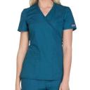 Cherokee Workwear Scrubs Mock Wrap Rib Knit Top - S - Caribbean Blue