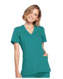 Cherokee Workwear Scrubs Mock Wrap Rib Knit Top - XL - Teal Blue