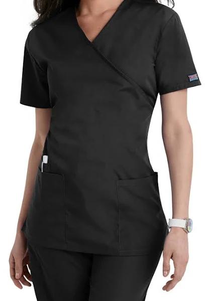 Cherokee Workwear Scrubs Mock Wrap Top - L - Black
