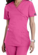 Cherokee Workwear Scrubs Mock Wrap Top - XXS - Shocking Pink