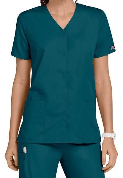 Cherokee Workwear Scrubs Women's Snap Front Top - 2x - Caribbean Blue