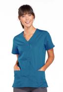Cherokee Workwear Scrubs Women's Snap Front Top - M - Caribbean Blue