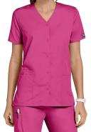 Cherokee Workwear Scrubs Women's Snap Front Top - XS - Shocking Pink