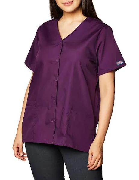 Cherokee Workwear Scrubs Women's Snap Front Top - XXS - Eggplant