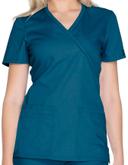 Cherokee Workwear WW650 Scrubs Top Womens Mock Wrap Caribbean Blue