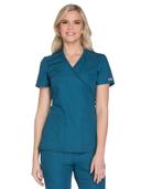 Cherokee Workwear WW650 Scrubs Top Womens Mock Wrap Caribbean Blue