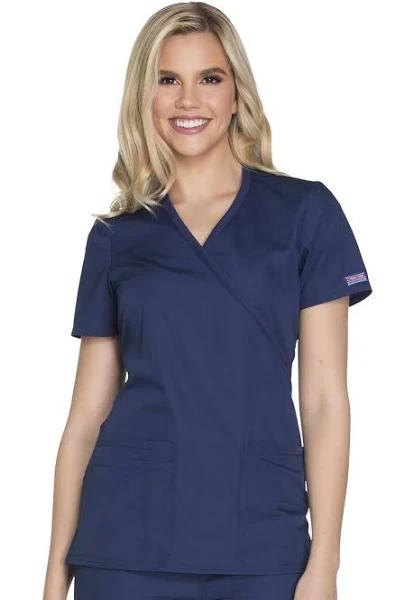 Cherokee Workwear WW650 Scrubs Top Womens Mock Wrap Navy