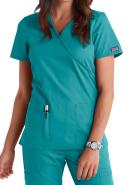 Cherokee Workwear WW650 Scrubs Top Womens Mock Wrap Teal Blue