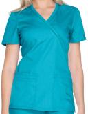 Cherokee Workwear WW650 Scrubs Top Womens Mock Wrap Teal Blue