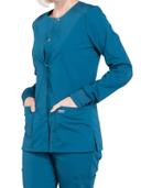 Cherokee WW Professionals Women's Snap Front Scrub Jacket - 2x - Caribbean Blue
