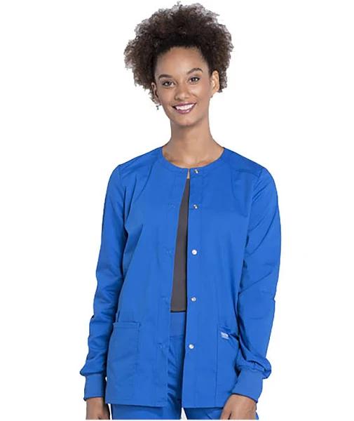 Cherokee WW Professionals Women's Snap Front Scrub Jacket - 2x - Royal