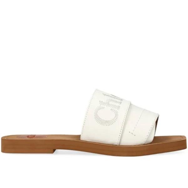 Chloé Leather Woody Sandals - White - 35