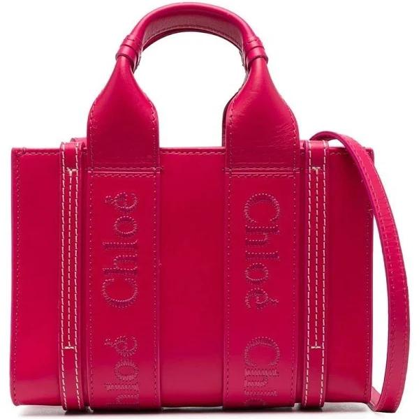 Chloé - Mini Woody tote bag - women - Calf Leather/Linen/Flax - One Size - Pink