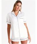 Chloe & Lola Short Sleeve Satin Pyjamas Set in Ivory XS