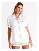 Chloe & Lola Short Sleeve Satin Pyjamas Set in Ivory XS