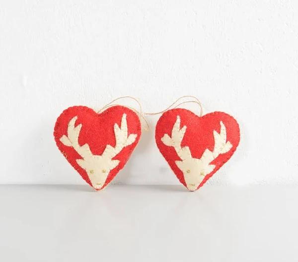 Christmas Reindeer Heart Felt Ornaments (Set of 2)