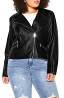 City Chic Aria Faux Leather Moto Jacket Black/ Black Trim