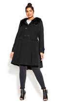 City Chic Ruffle Coat Black