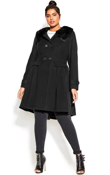 City Chic Ruffle Coat Black