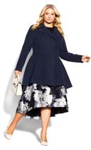 City Chic Ruffle Coat Navy