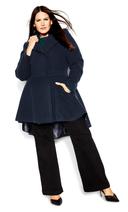 City Chic Ruffle Coat Navy