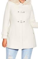 City Chic Wonderwall Coat with Faux Fur Collar Buff